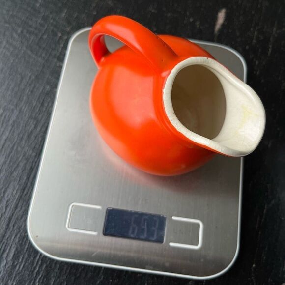 Vintage 1930s 5" Hall Ceramic Ball Creamer Pitcher Red Glaze Marked USA - Picture 11 of 14